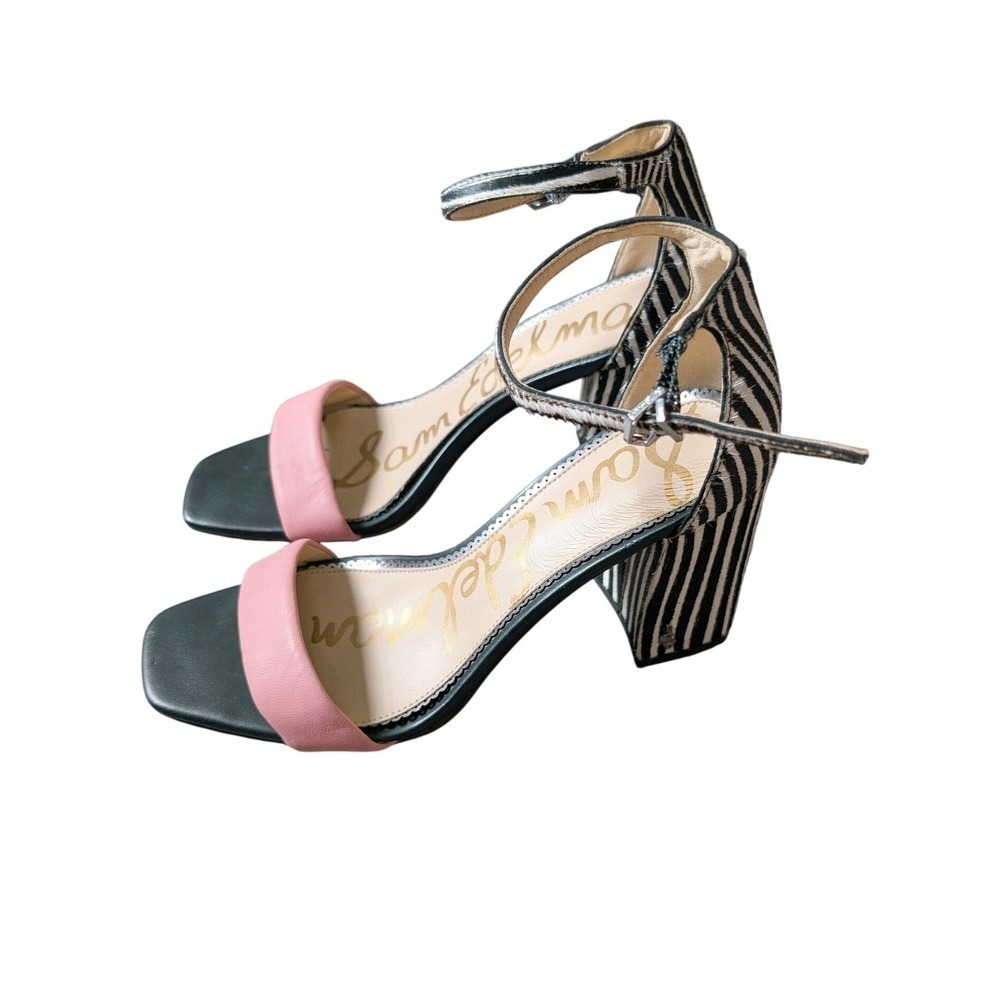 Sam Edelman Eclectic Color Pop Contrast Zebra Hair Block Heel Ankle Strap Heels